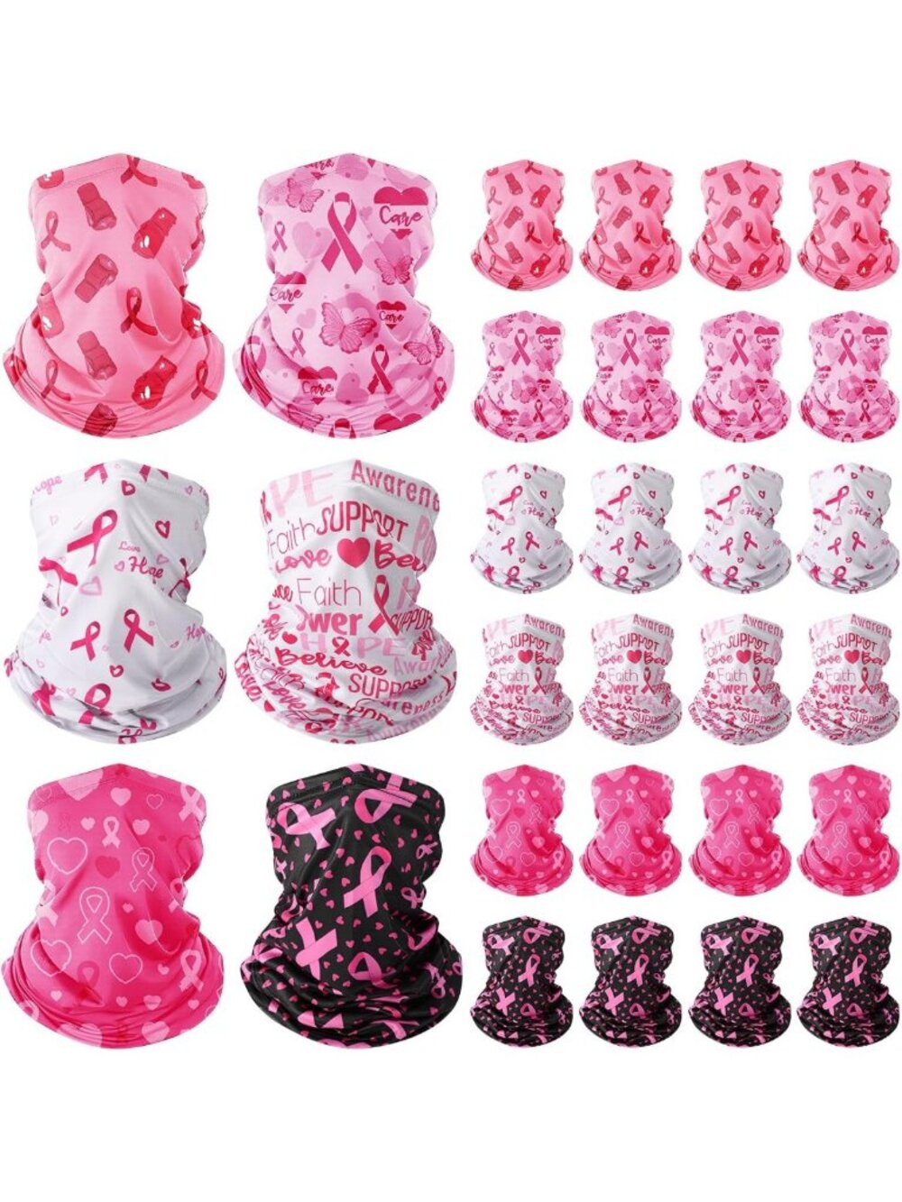 24 Pcs Pink Ribbon Neck Gaiters for Breast Cancer Awareness - Stylish Bandanas